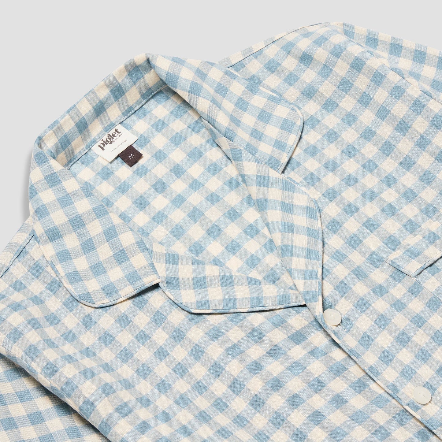 Men's Warm Blue Gingham Linen Pyjama Trouser Set