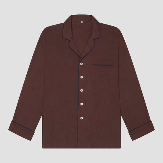 Men's Conker Brown Linen Pyjama Shirt