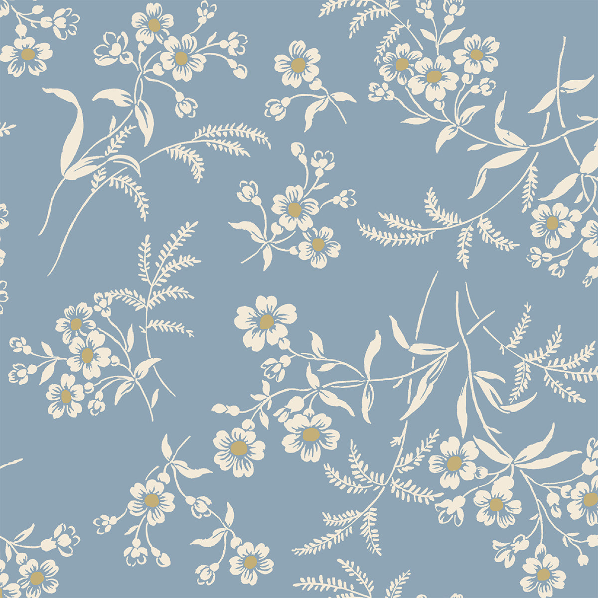 Warm Blue Camille Floral Wallpaper