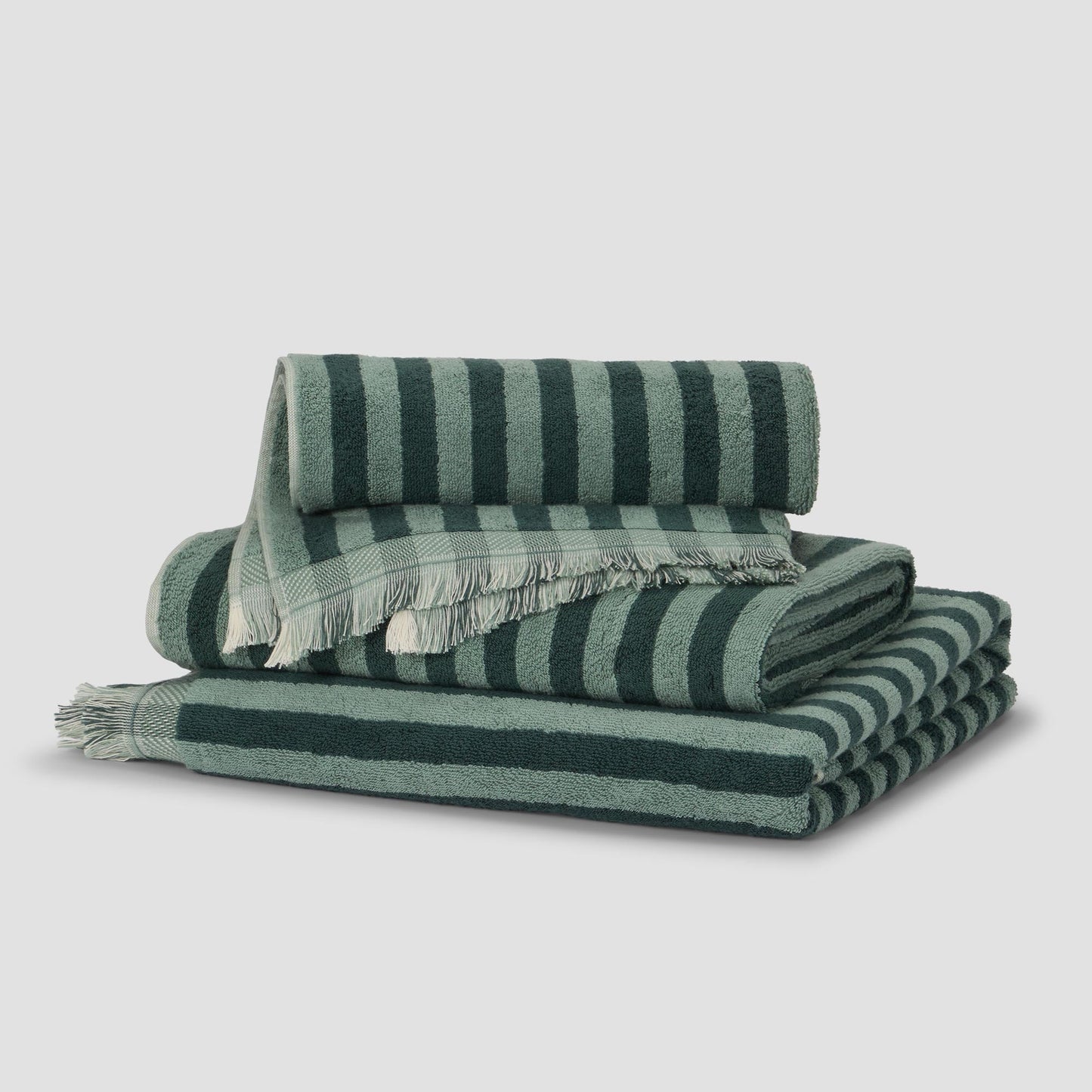 Pine Green Pembroke Stripe Cotton Towels