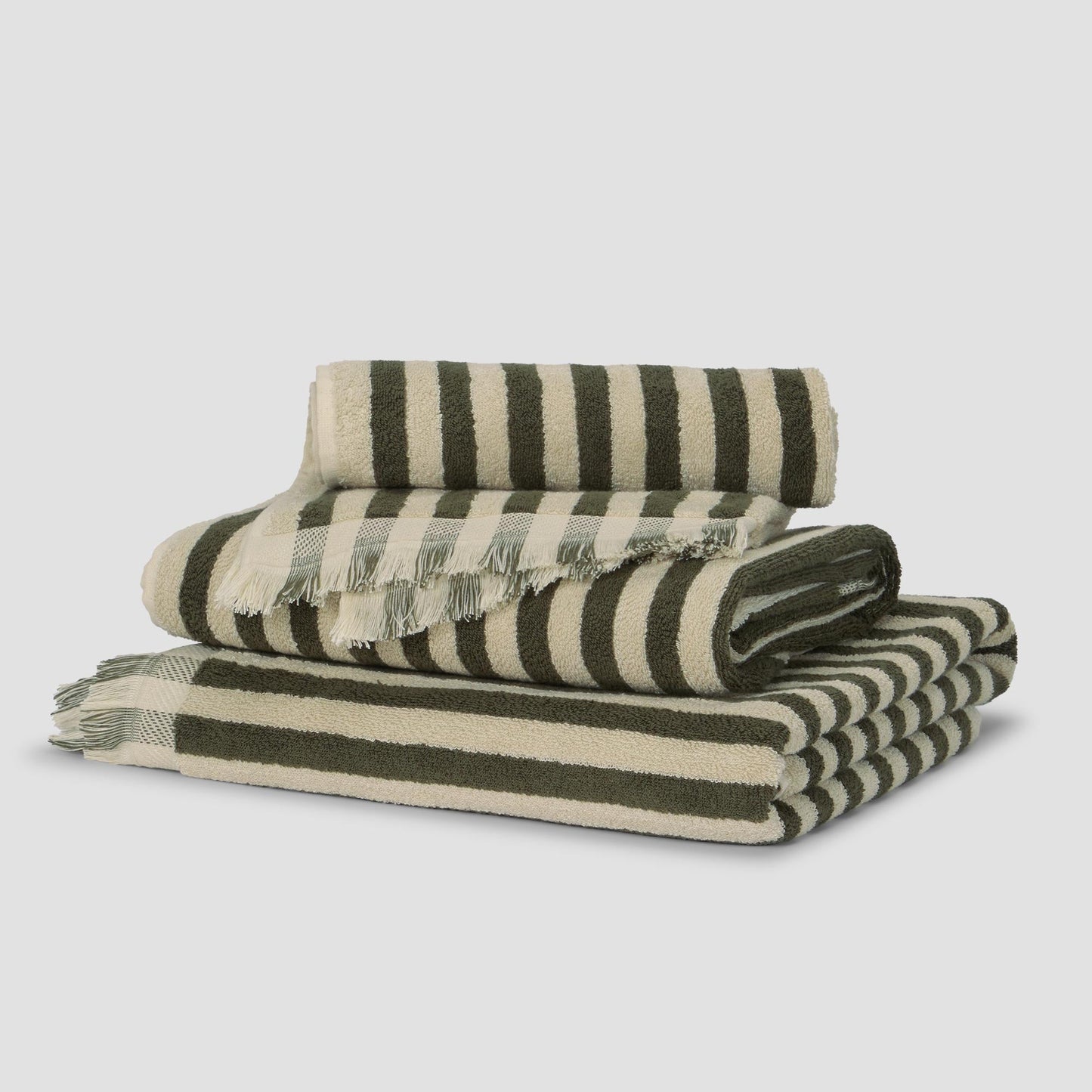 Olive Green Pembroke Stripe Cotton Towels