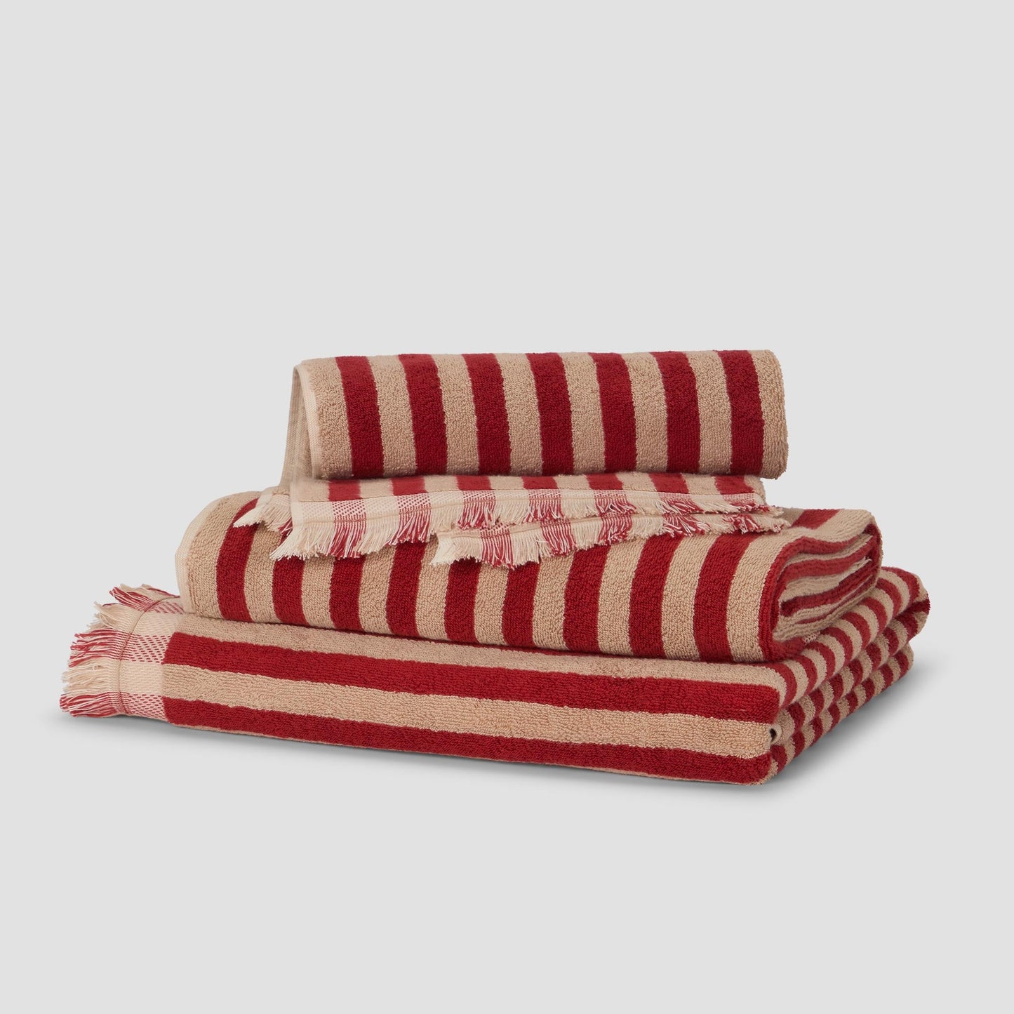 Sandstone Red Pembroke Stripe Cotton Towels
