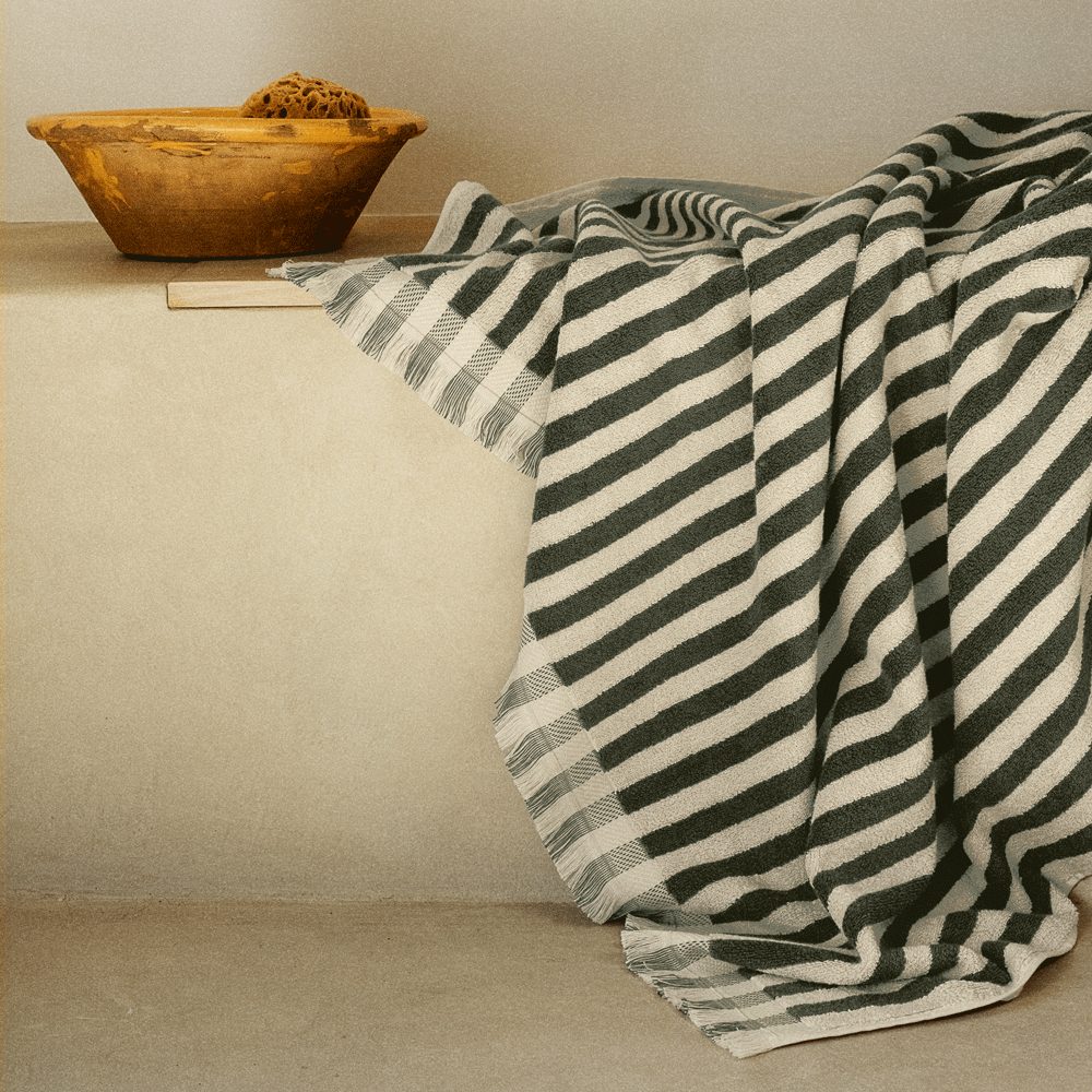 Olive Green Pembroke Stripe Cotton Towels