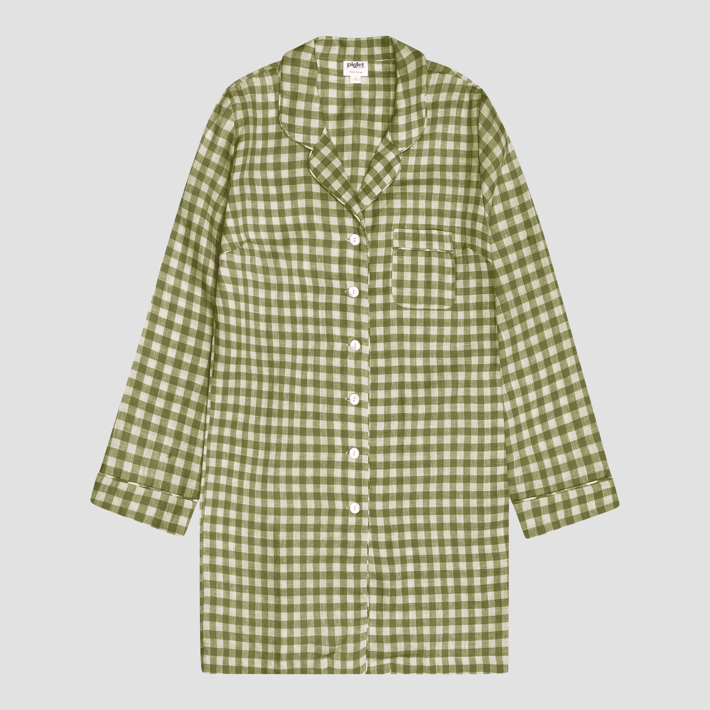 Botanical Green Gingham Linen Night Shirt